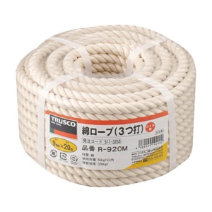 ＴＲＵＳＣＯ　綿ロープ　φ９ｍｍ×２０ｍコイル巻　Ｒ－９２０Ｍ　１巻1