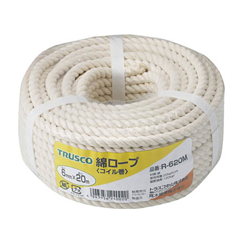 たのめーる】TRUSCO 綿ロープ φ6mm×20m コイル巻 R-620M 1巻の通販