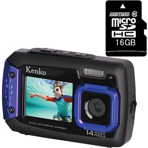 【クリックでお店のこの商品のページへ】防水デュアルモニターデジタルカメラ DSC1480DW＋16GB microSDHCカードセット SET-001289
