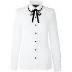 アンジョア　長袖ブラウス（リボン付）　ブリリアント・ドット　ホワイト　０１０７２－４