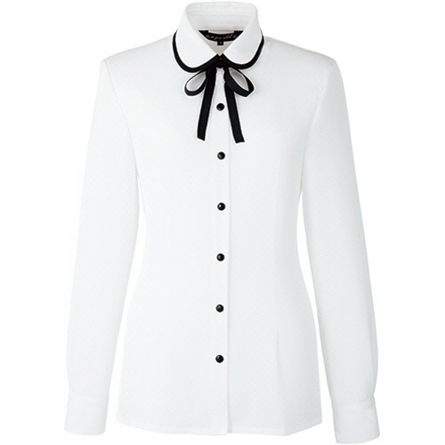 アンジョア　長袖ブラウス（リボン付）　ブリリアント・ドット　ホワイト　１１号　０１０７２－４－１１　１着1