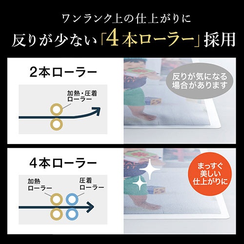 サンワダイレクト　ラミネーター　Ａ３　４本ローラー　９０秒高速ウォームアップ　１５０ミクロンフィルム厚対応　４００－ＬＭ００４　１台3