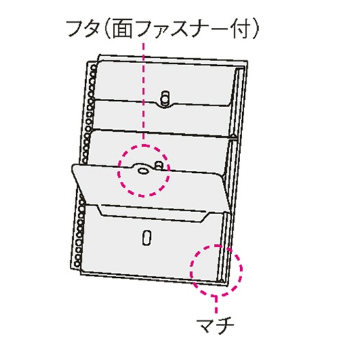 ライオン事務器　ポッケ　ｄｅ　整理　Ａ４タテ　２・４・３０穴　片面３ポケット　マチ・フタ付　ＮＰ－３Ｍ　１パック（２枚）2
