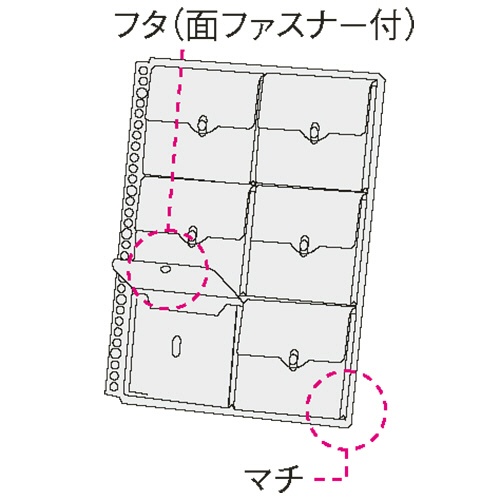 ライオン事務器　ポッケ　ｄｅ　整理　Ａ４タテ　２・４・３０穴　片面６ポケット　マチ・フタ付　ＮＰ－６Ｍ　１パック（２枚）2
