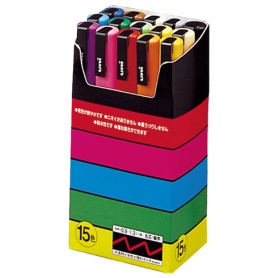 三菱鉛筆　水性マーカー　ポスカ　細字丸芯　１５色（各色１本）　ＰＣ３Ｍ１５Ｃ　１パック