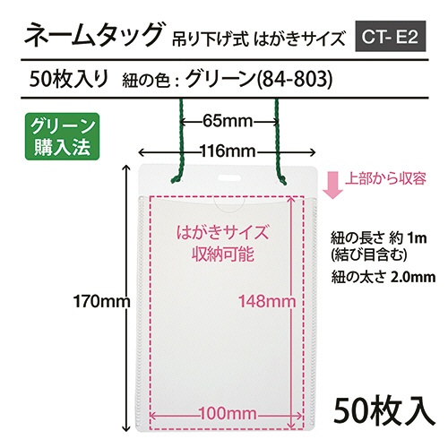 プラス　イベント用　吊り下げ式　名札　はがきサイズ　グリーン　ＣＴ－Ｅ２－５０　１パック（５０個）5