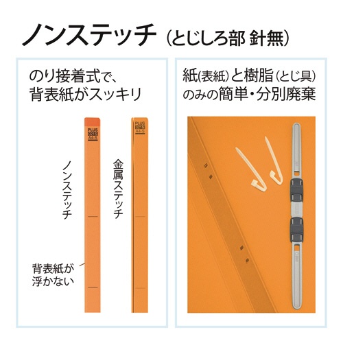 プラス　背補強フラットファイル　Ａ４タテ　１５０枚収容　背幅１８ｍｍ　オレンジ　Ｎｏ．０２１Ｓ　１パック（１０冊）6