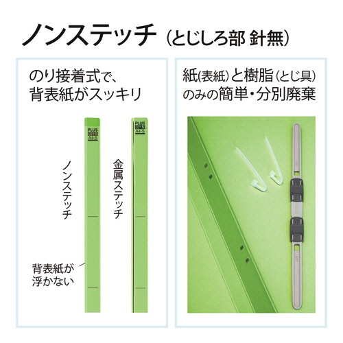 プラス　背補強フラットファイル　Ａ４タテ　１５０枚収容　背幅１８ｍｍ　リーフグリーン　Ｎｏ．０２１Ｓ　１パック（１０冊）6