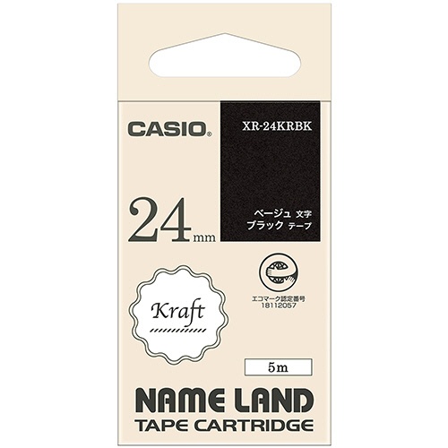 カシオ　ＮＡＭＥ　ＬＡＮＤ　クラフトテープ　２４ｍｍ×５ｍ　ブラック／ベージュ文字　ＸＲ－２４ＫＲＢＫ　１個1