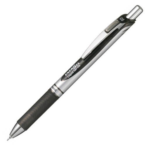【クリックで詳細表示】ぺんてる ゲルインクボールペン ノック式エナージェル 0.5mm 黒 (軸色 シルバー) BLN75Z-A 1本 BLN75Z-A