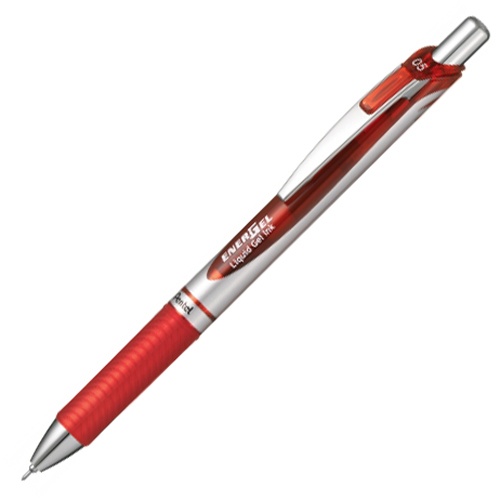 【クリックで詳細表示】ぺんてる ゲルインクボールペン ノック式エナージェル 0.5mm 赤 (軸色 シルバー) BLN75Z-B 1本 BLN75Z-B