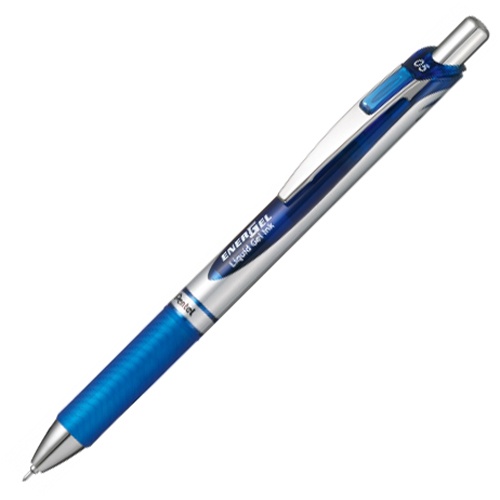 【クリックでお店のこの商品のページへ】ぺんてる ゲルインクボールペン ノック式エナージェル 0.5mm 青 (軸色 シルバー) BLN75Z-C 1本 BLN75Z-C