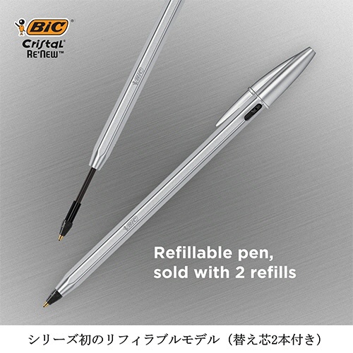 ＢＩＣ　油性ボールペン　クリスタル　ＲｅＮｅｗ　１．０ｍｍ　黒　（１本＋替芯２本入）　ＣＲＢＬＫ－３Ｐ　１箱4