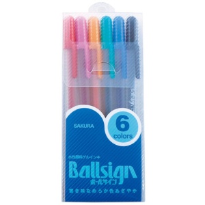 サクラクレパス　ゲルインキボールペン　ボールサイン　６色（各色１本）　ＰＧＢ６　１パック1