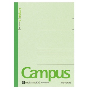 コクヨ　キャンパスノート（カラー表紙）　セミＢ５　Ｂ罫　３０枚　緑　ノ－３ＣＢＮ－Ｇ　１冊1