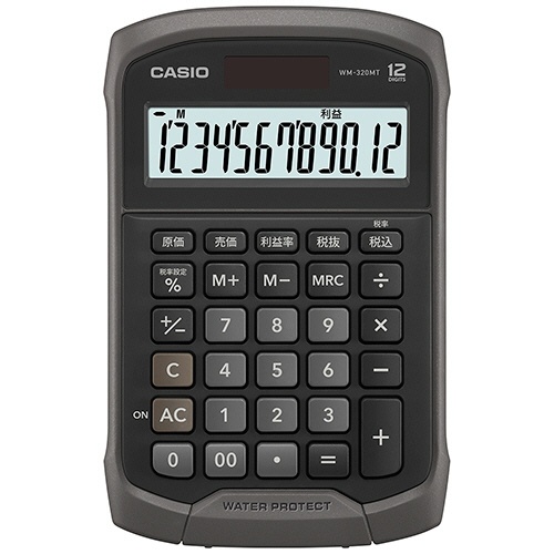 カシオ　防水・防塵電卓　１２桁　ミニジャストタイプ　ブラック　ＷＭ－３２０ＭＴ－ＢＫ－Ｎ　１台1
