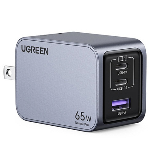 ユーグリーン　Ｎｅｘｏｄｅ　Ｐｒｏ　急速充電器　６５Ｗ　ＧａＮ　ＵＳＢ　Ｔｙｐｅ－Ｃ×２／Ａ×１　グレー　２５８７０　１個1