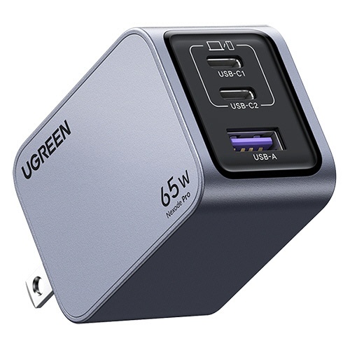 ユーグリーン　Ｎｅｘｏｄｅ　Ｐｒｏ　急速充電器　６５Ｗ　ＧａＮ　ＵＳＢ　Ｔｙｐｅ－Ｃ×２／Ａ×１　グレー　２５８７０　１個2