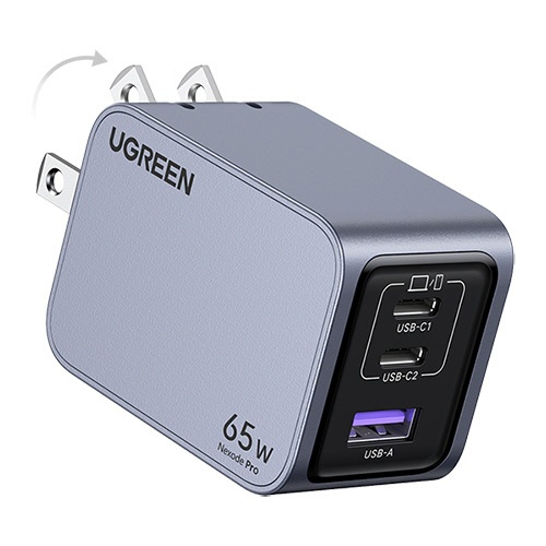 ユーグリーン　Ｎｅｘｏｄｅ　Ｐｒｏ　急速充電器　６５Ｗ　ＧａＮ　ＵＳＢ　Ｔｙｐｅ－Ｃ×２／Ａ×１　グレー　２５８７０　１個4