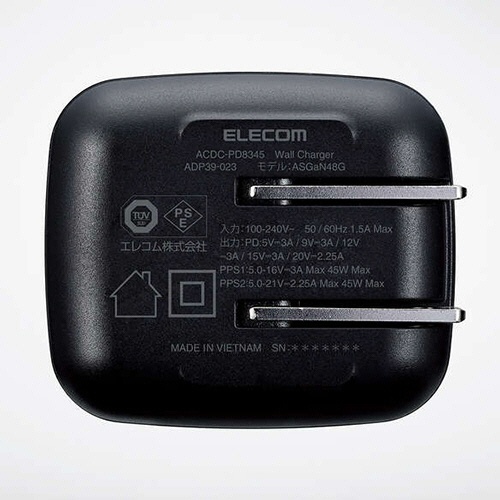 エレコム　ＵＳＢ　ＰｏｗｅｒＤｅｌｉｖｅｒｙ　４５Ｗ　ＡＣ充電器（ＵＳＢ　Ｔｙｐｅ－Ｃケーブル一体型）　ブラック　ＡＣＤＣ－ＰＤ８３４５ＢＫ　１個6