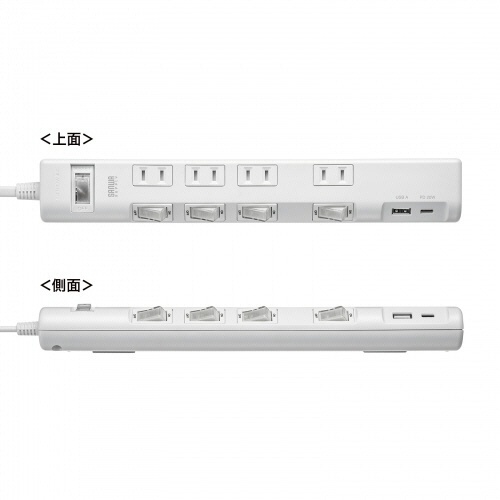 サンワサプライ　節電タップ　２Ｐ・４個口　ホワイト　３ｍ　ＴＡＰ－Ｂ１０７ＵＣ－３Ｗ　１個7