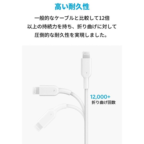 アンカージャパン　ＡＮＫＥＲ　ＰｏｗｅｒＬｉｎｅ　ＩＩ　ライトニングケーブル　０．３ｍ　ホワイト　Ａ８４３１０２２　１本2