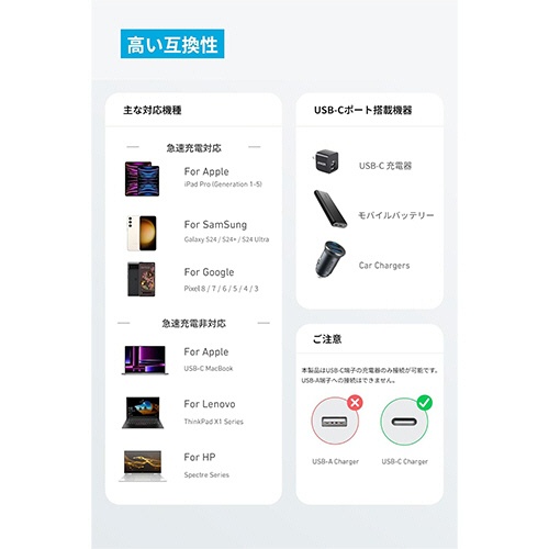 アンカージャパン　ＡＮＫＥＲ　３１０　ＵＳＢ－Ｃ＆ＵＳＢ－Ｃ　ケーブル　１．８ｍ　ホワイト　Ｂ８１Ｅ２０２１　１パック（２本）5