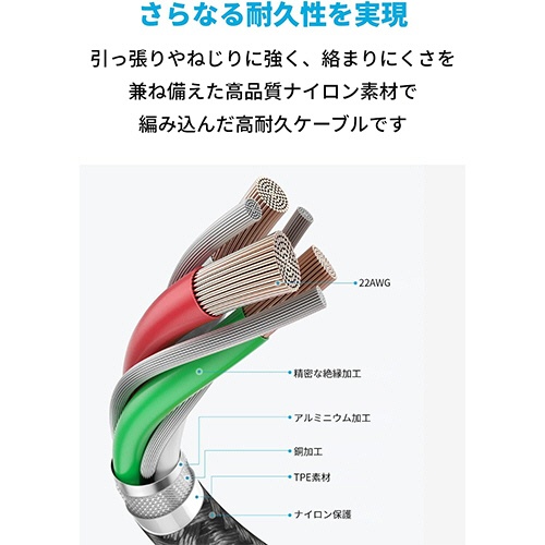 アンカージャパン　ＡＮＫＥＲ　３３１　高耐久ナイロン　ＵＳＢ－Ｃ＆ＵＳＢ－Ｃ　ケーブル　０．３ｍ　ブラック　Ａ８７５１５１１　１本4