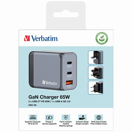 バーベイタム　６５Ｗ　ＰＤ急速充電対応　ＧａＮチャージャー　３ポート　３２２０１　１個2