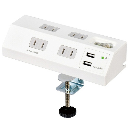 ＥＬＰＡ　集中スイッチ付デスクタップ（外せるクランプ付）　４個口＋２ポート　２ｍ　ホワイト　ＷＬＳ－ＤＳ４２３２ＳＵＡ（Ｗ）　１個1
