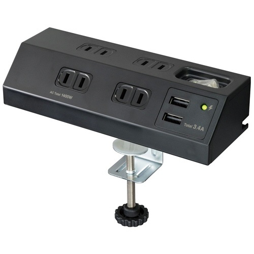 ＥＬＰＡ　集中スイッチ付デスクタップ（外せるクランプ付）　４個口＋２ポート　２ｍ　ブラック　ＷＬＳ－ＤＳ４２３２ＳＵＡ（ＢＫ）　１個1