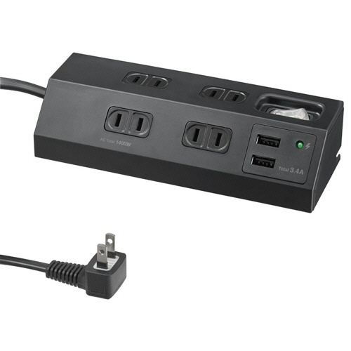 ＥＬＰＡ　集中スイッチ付デスクタップ（外せるクランプ付）　４個口＋２ポート　２ｍ　ブラック　ＷＬＳ－ＤＳ４２３２ＳＵＡ（ＢＫ）　１個6