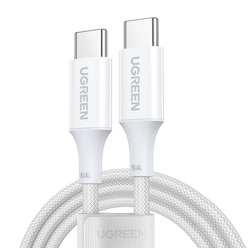 ユーグリーン　ＵＳＢ－Ｃ　ｔｏ　ＵＳＢ－Ｃ　高耐久ナイロン編組急速充電ケーブル　１００Ｗ　１ｍ　ホワイト　１５２６７　１本1