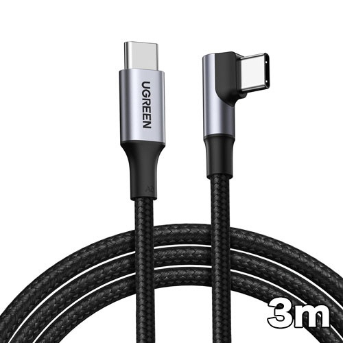 ユーグリーン　ＵＳＢ－Ｃ　ｔｏ　ＵＳＢ－Ｃ　Ｌ字ケーブル　１００Ｗ　３ｍ　ブラック　２０５８３　１本1