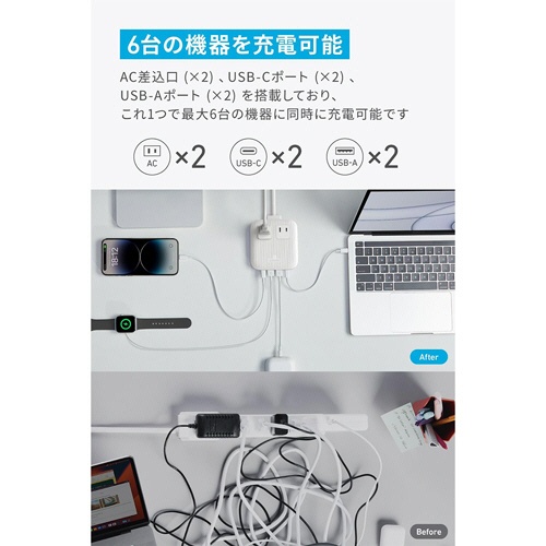 アンカージャパン　電源タップ　ＡＮＫＥＲ　Ｎａｎｏ　Ｃｈａｒｇｉｎｇ　Ｓｔａｔｉｏｎ（６－ｉｎ－１　６７Ｗ）　ホワイト　Ａ９１２９Ｎ２１　１個3