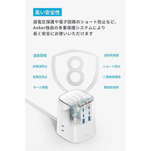 アンカージャパン　電源タップ　ＡＮＫＥＲ　Ｃｈａｒｇｉｎｇ　Ｓｔａｔｉｏｎ（９－ｉｎ－１　１００Ｗ）　ホワイト　Ａ９１Ｃ６５２１　１個4