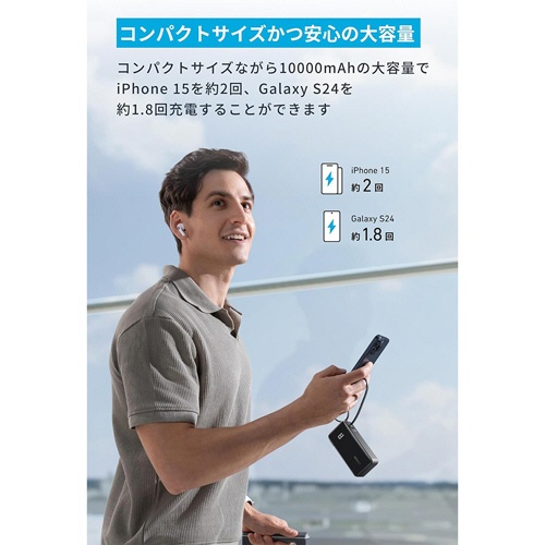 アンカージャパン　コンセント一体型モバイルバッテリー　ＡＮＫＥＲ　Ｐｏｗｅｒ　Ｂａｎｋ　（１００００ｍＡｈ　Ｂｕｉｌｔ－Ｉｎ　ＵＳＢ－Ｃ　ケーブル）パープル　Ａ１６３７ＮＶ１　１個4