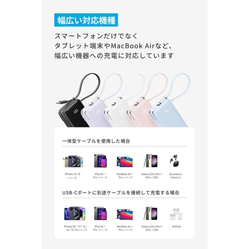 アンカージャパン　コンセント一体型モバイルバッテリー　ＡＮＫＥＲ　Ｐｏｗｅｒ　Ｂａｎｋ　（１００００ｍＡｈ　Ｂｕｉｌｔ－Ｉｎ　ＵＳＢ－Ｃケーブル）　ピンク　Ａ１６３７Ｎ５１　１個6