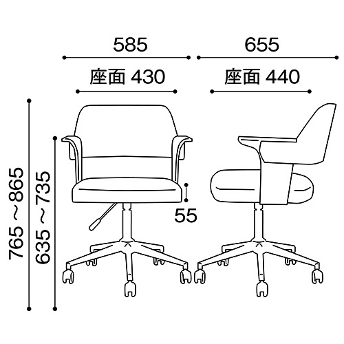 東馬　エイル　オフィスチェア　肘付　ナチュラル　５４０７７５９０　１脚3