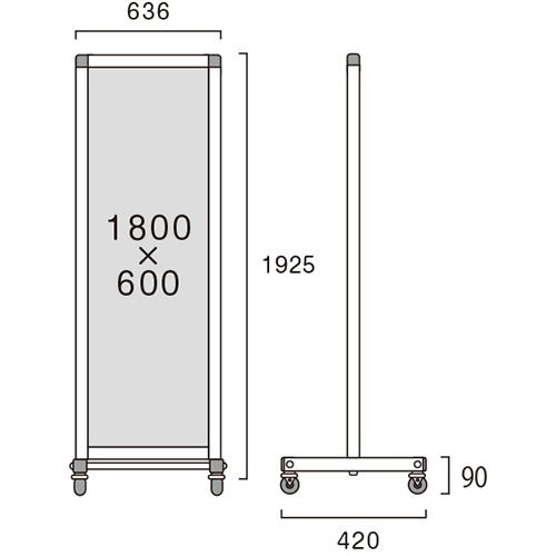 常磐精工　トールパーテーション　アクリル（１８００×６００ｍｍ）タイプ　幅６３６×奥行４２０×高さ１９２５ｍｍ　キャスター付　ＴＨＢＰ１８００Ｘ６００Ｋ　１台2