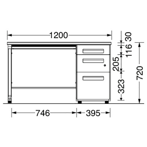 エランサ　オフィスデスク　片袖机　幅１２００×奥行７００×高さ７２０ｍｍ　本体：ブラック　天板：アッシュブラウン（組立設置込）　ＤＬ－Ｍ１２７Ｓ－ＢＭ　１台2