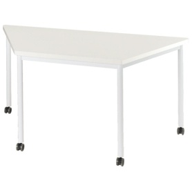 エランサ　キャスターテーブル　台形　幅１５００／７５０×奥行６５０×高さ７２０ｍｍ　ホワイト／ホワイト　（お客様組立）　ＬＣＴ－１５０７ＴＲ－ＷＨＷ　１台