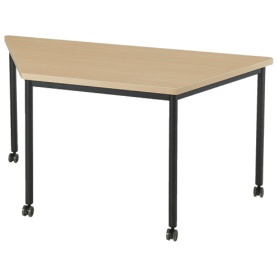 エランサ　キャスターテーブル　台形　幅１５００／７５０×奥行６５０×高さ７２０ｍｍ　ナチュラル／ブラック　（お客様組立）　ＬＣＴ－１５０７ＴＲ－ＮＡＫ　１台