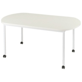 エランサ　キャスターテーブル　オーバル形　幅１６００×奥行９００×高さ７２０ｍｍ　ホワイト／ホワイト　（お客様組立）　ＬＣＴ－１６０９ＯＶ－ＷＨＷ　１台