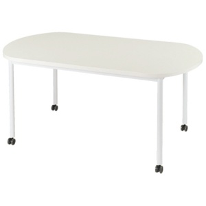 エランサ　キャスターテーブル　オーバル形　幅１６００×奥行９００×高さ７２０ｍｍ　ホワイト／ホワイト　（お客様組立）　ＬＣＴ－１６０９ＯＶ－ＷＨＷ　１台1