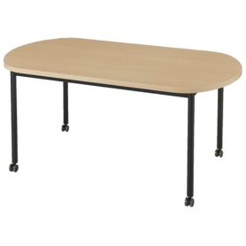 エランサ　キャスターテーブル　オーバル形　幅１６００×奥行９００×高さ７２０ｍｍ　ナチュラル／ブラック　（組立設置込）　ＬＣＴ－１６０９ＯＶ－ＮＡＫ　１台
