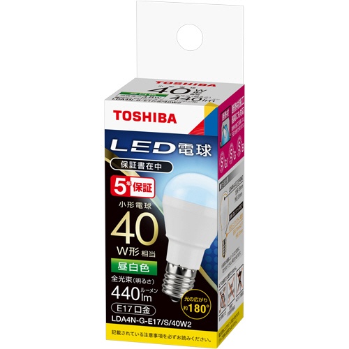 東芝ライテック　ＬＥＤ電球　ミニクリプトン形　Ｅ１７口金　３．８Ｗ　昼白色　ＬＤＡ４Ｎ－Ｇ－Ｅ１７／Ｓ／４０Ｗ／２　１個1