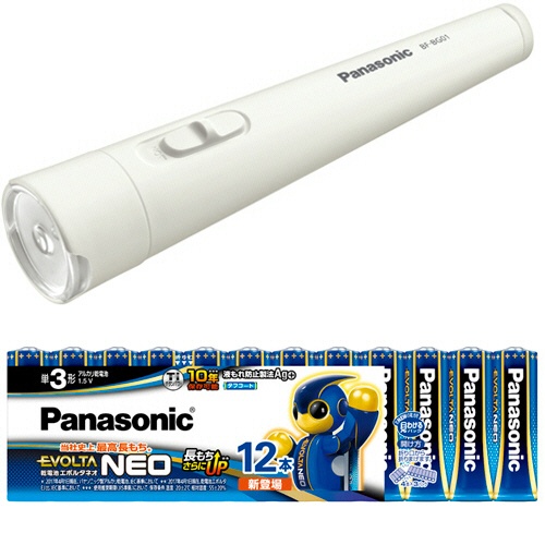 パナソニック　ＬＥＤ懐中電灯　ＢＦ－ＢＧ０１Ｎ－Ｗ＋アルカリ乾電池　エボルタＮＥＯ単３形１２本　１セット1