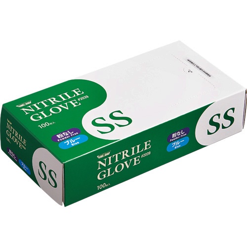 川西工業　ニトリル　使いきり極薄手袋　粉なし　ブルー　ＳＳ　＃２０３９　１箱（１００枚）1