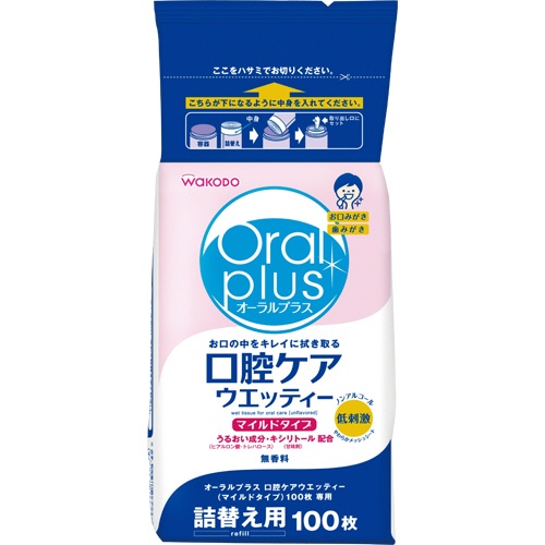 アサヒグループ食品　オーラルプラス　口腔ケアウエッティー　マイルドタイプ　詰替用　１パック（１００枚）1